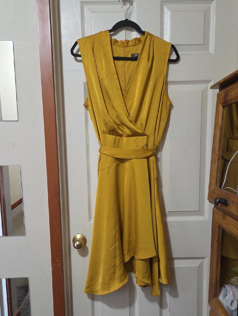 Elegant Sleeveless Asymmetrical Wrap Dress in Mustard